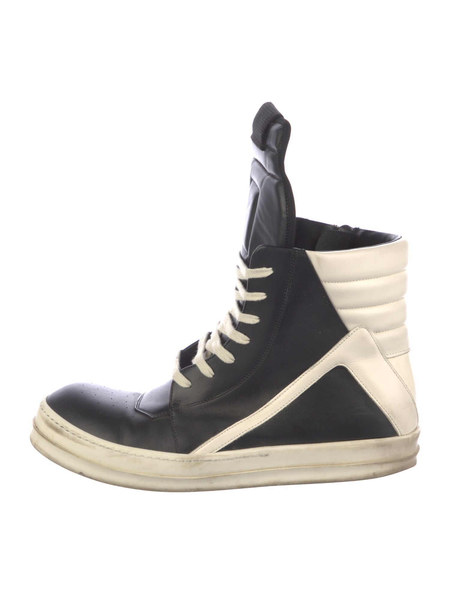 Rick Owens Leather Colorblock Pattern Sneakers