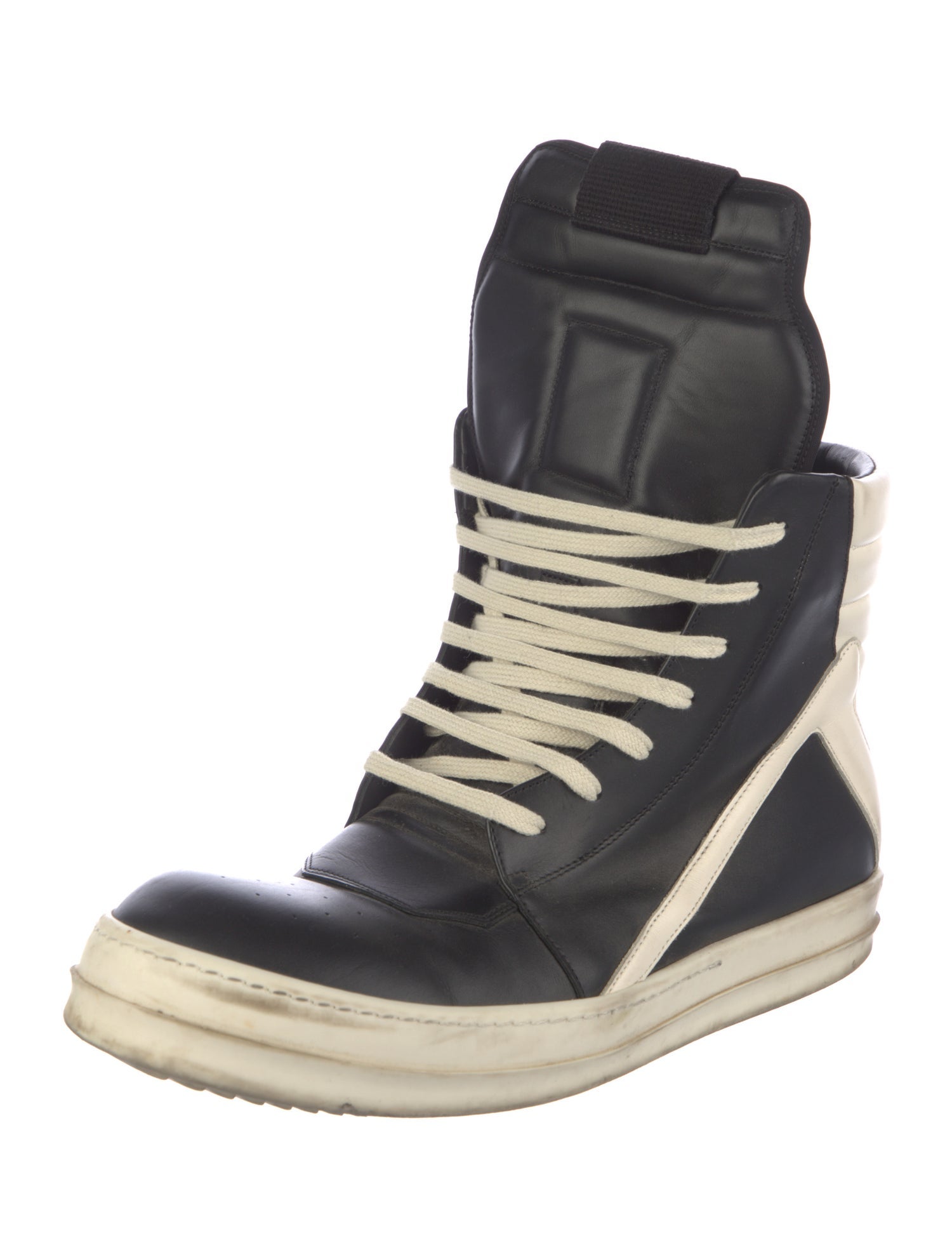 Rick Owens Leather Colorblock Pattern Sneakers
