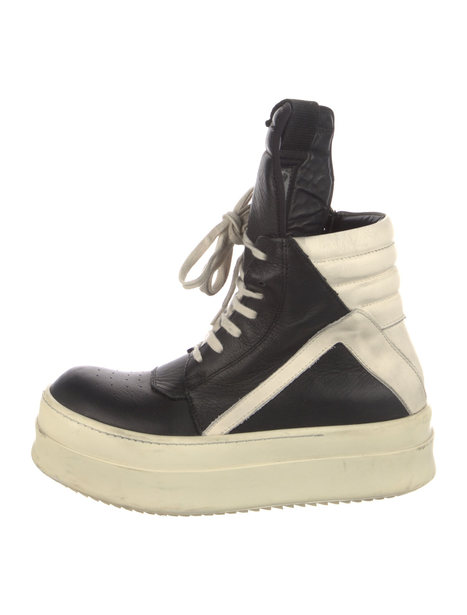 Rick Owens Leather Colorblock Pattern Combat Boots