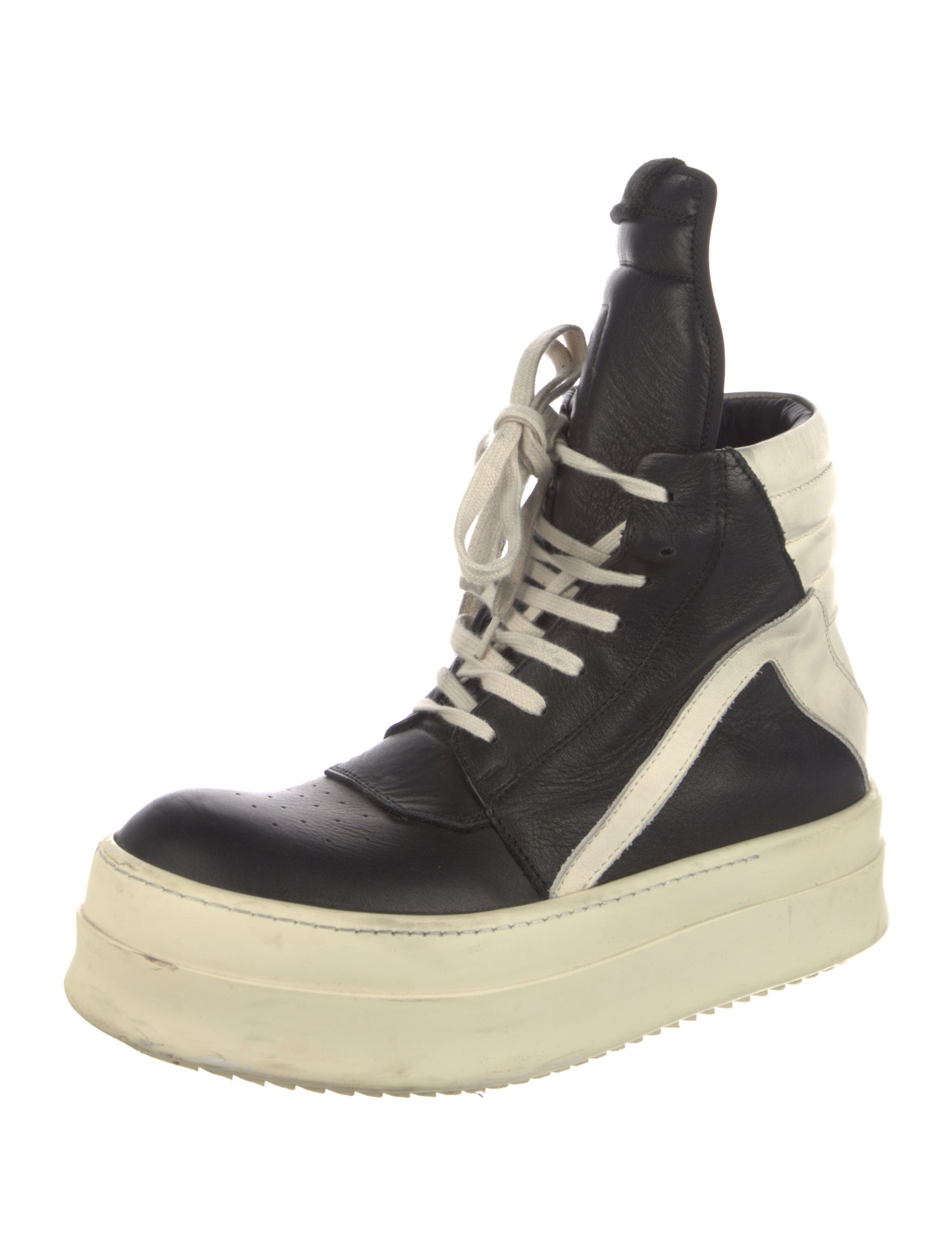 Rick Owens Leather Colorblock Pattern Combat Boots