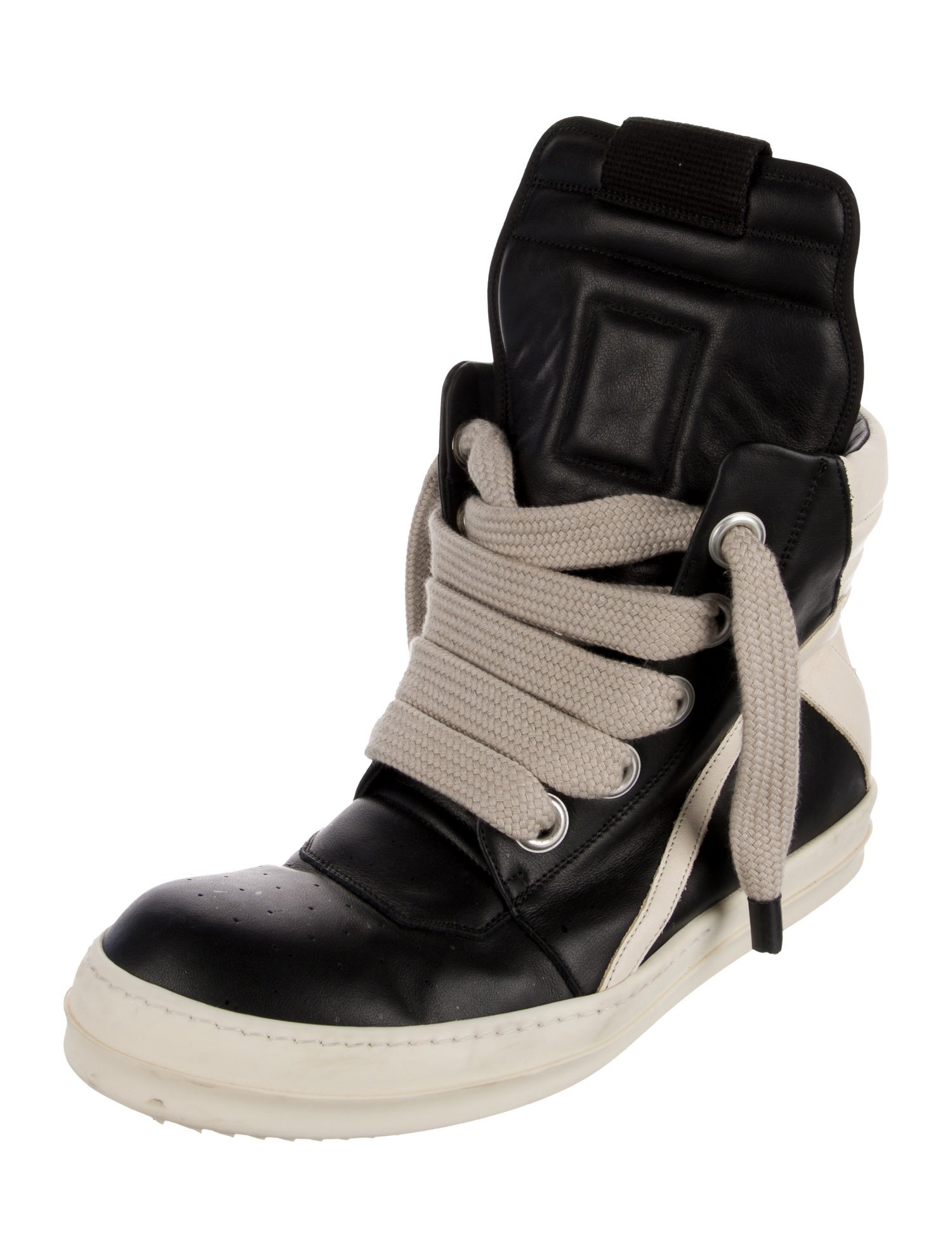 Rick Owens Leather Colorblock Pattern Sneakers