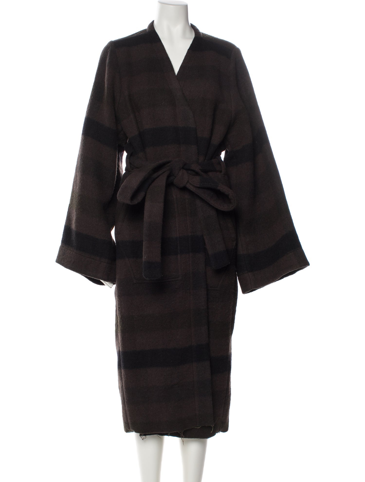 Rick Owens Virgin Wool Plaid Print Faux Fur Coat