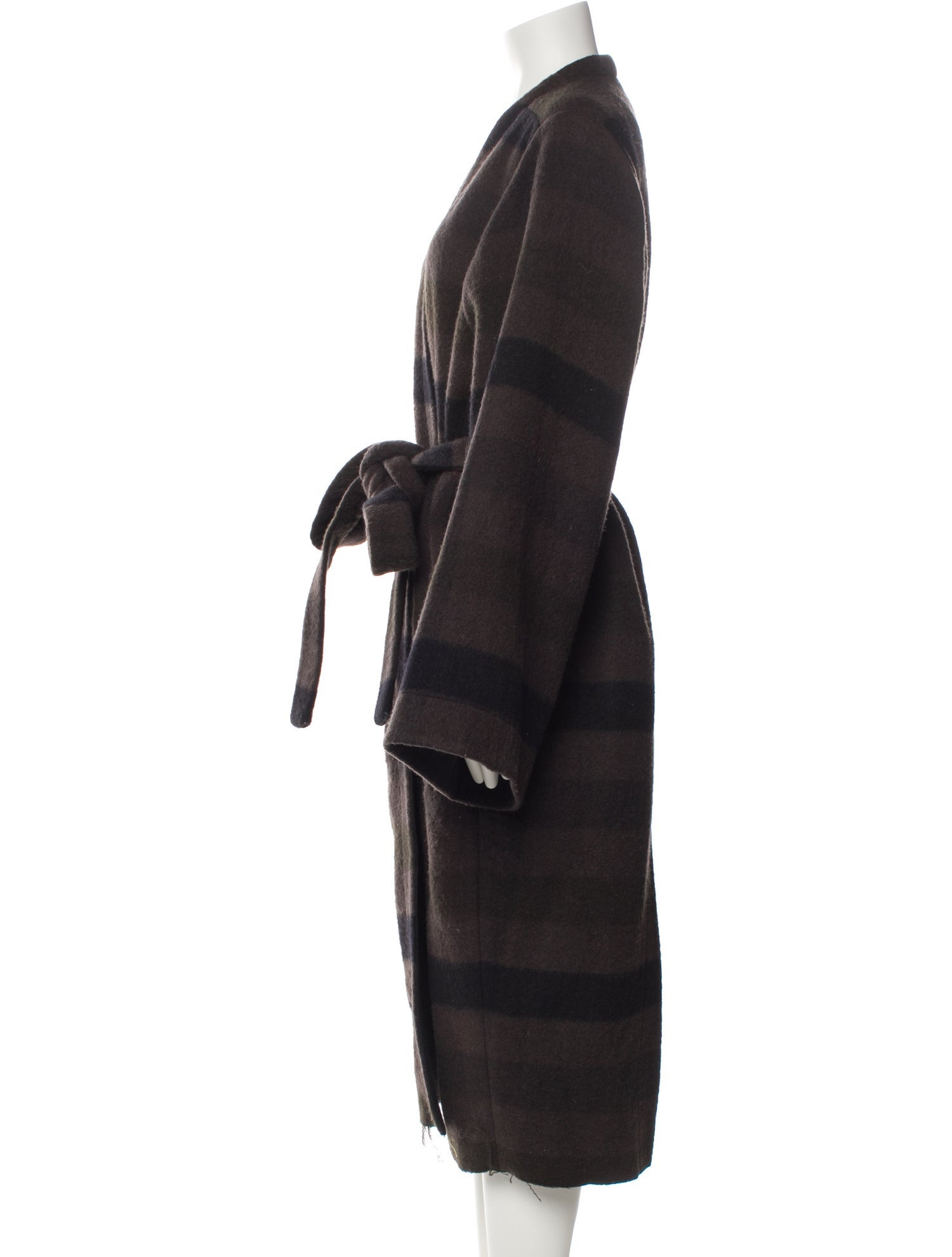 Rick Owens Virgin Wool Plaid Print Faux Fur Coat