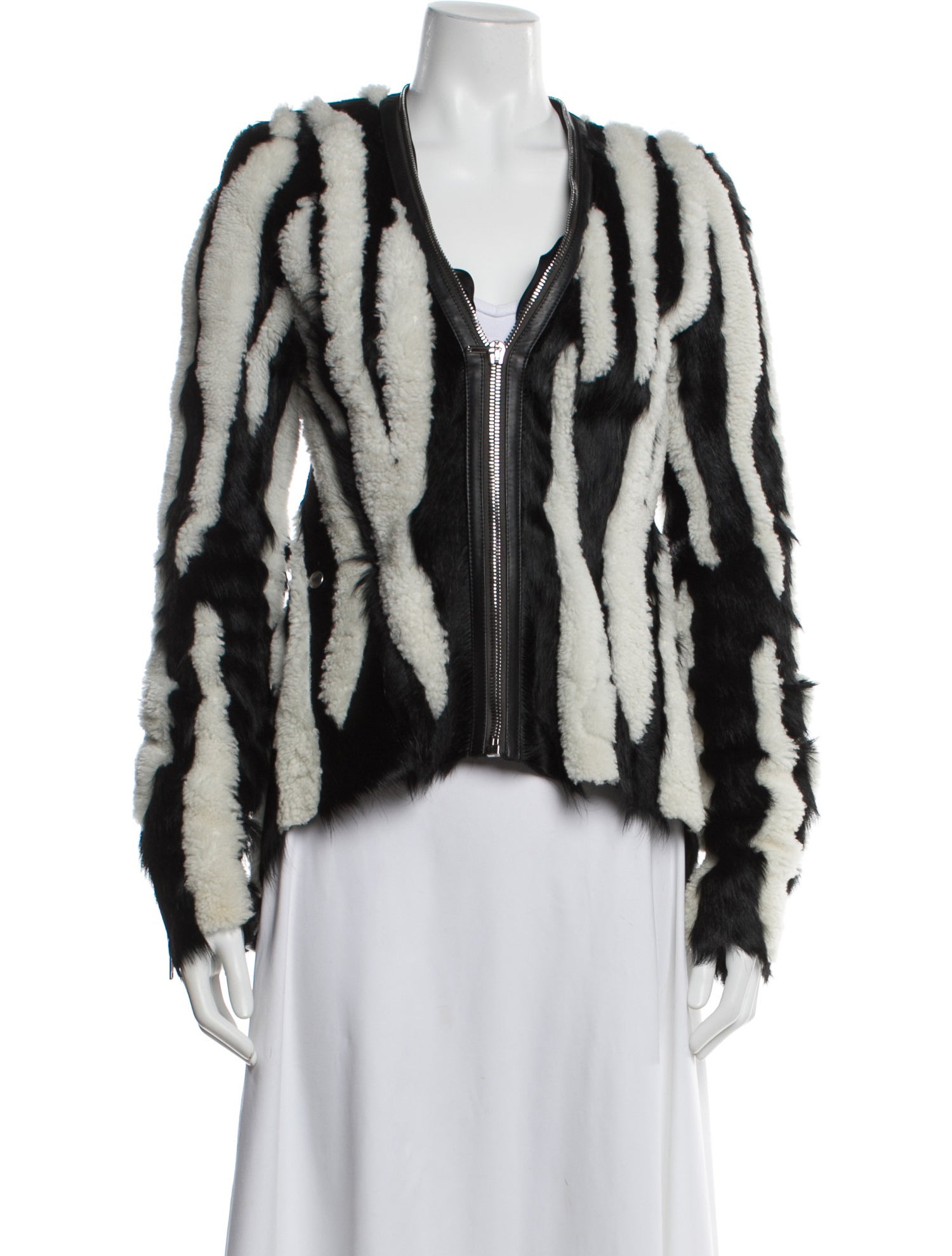 Rick Owens Calf Leather Striped Fur Jacket