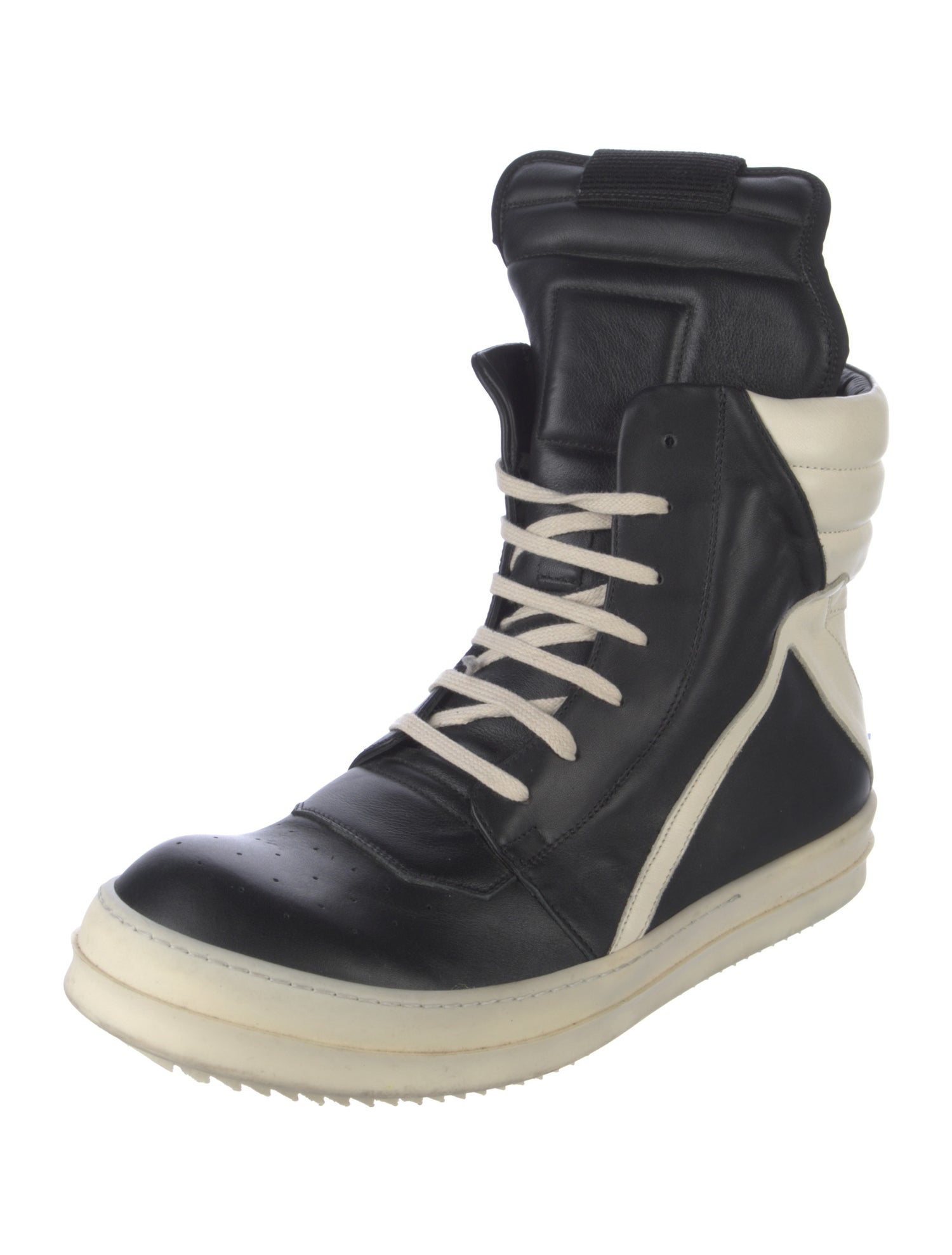 Rick Owens Leather Colorblock Pattern Lace-Up Boots
