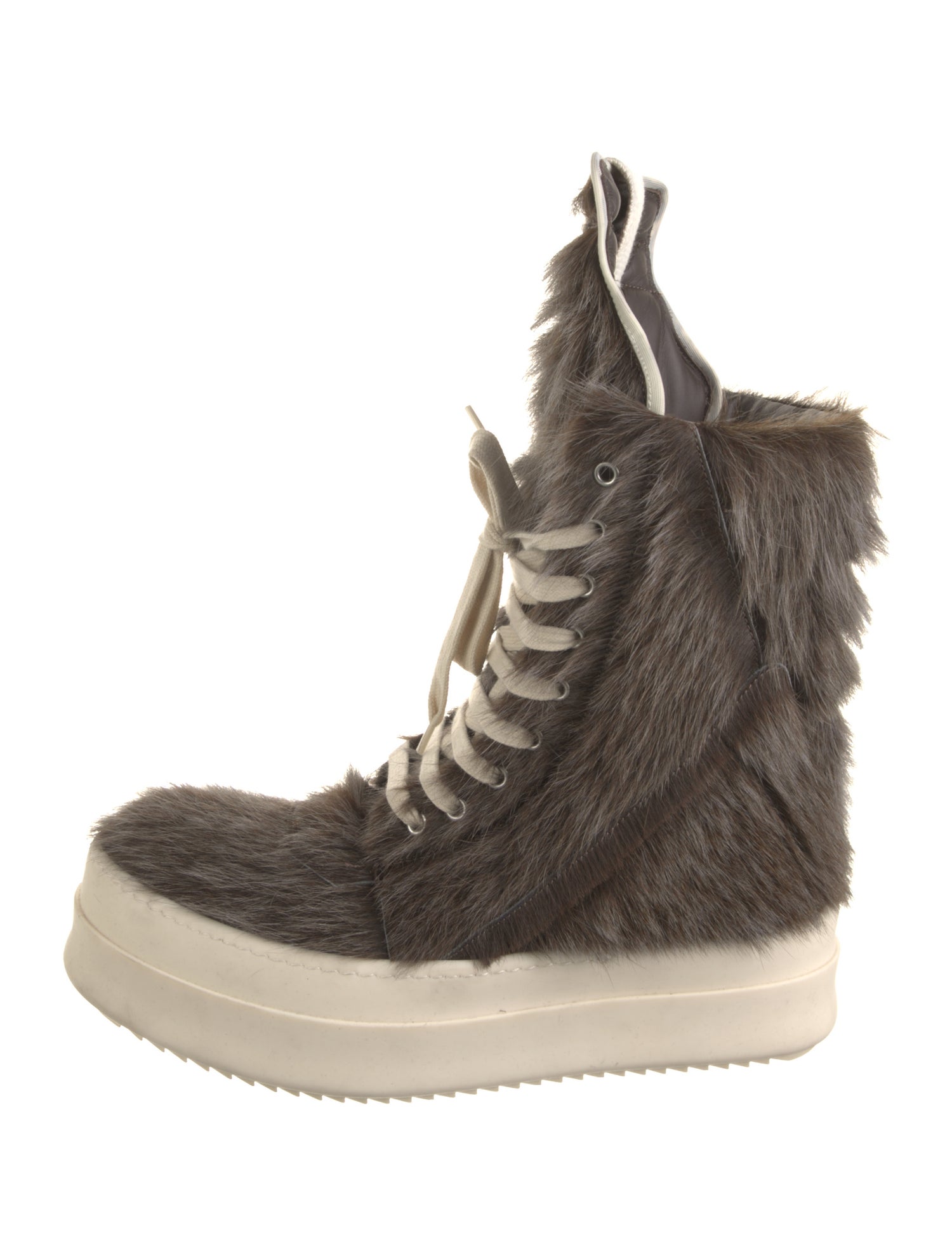 Rick Owens Fur Leather Trim Embellishment Combat Boots