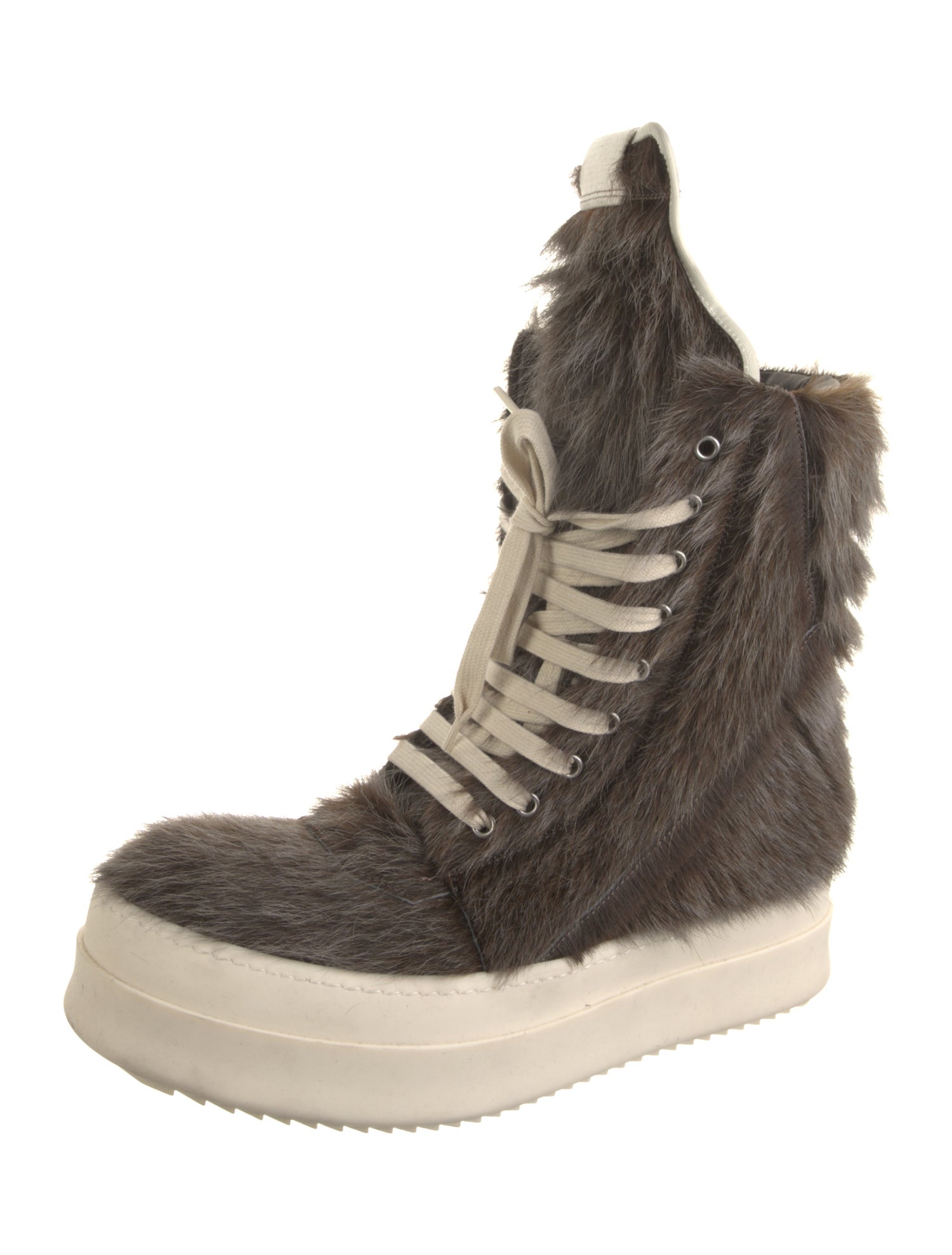Rick Owens Fur Leather Trim Embellishment Combat Boots