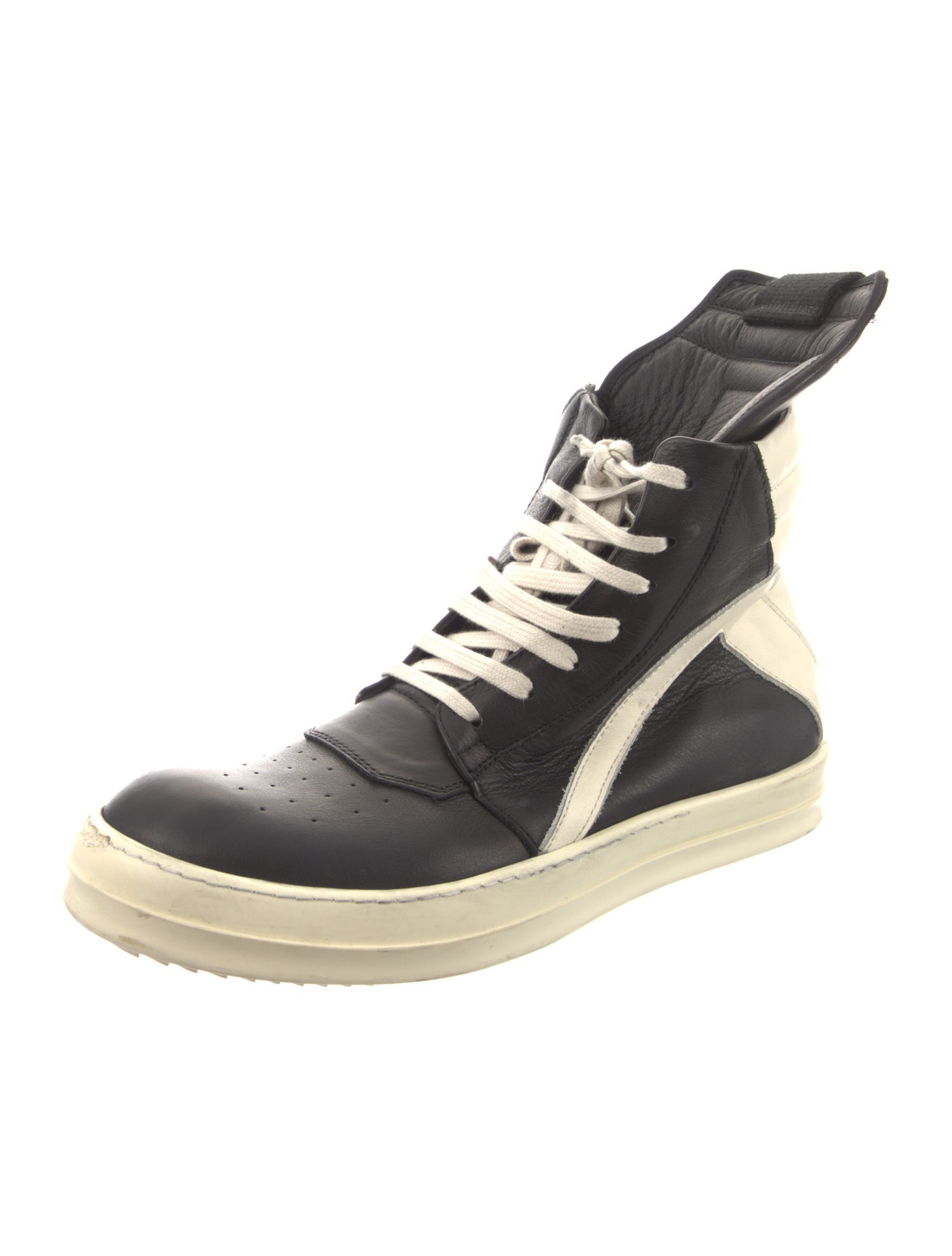 Rick Owens Leather Colorblock Pattern Sneakers