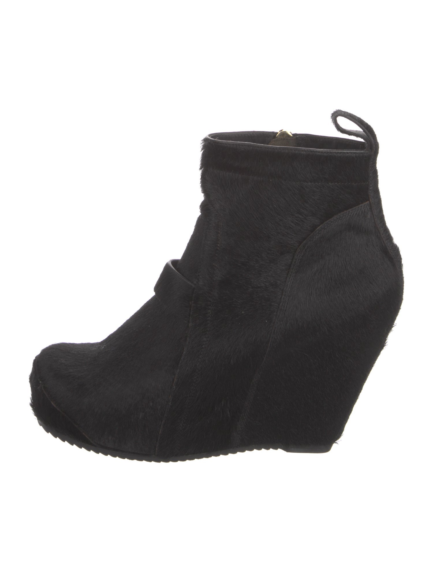 Rick Owens Calf Hair Leather Trim Embellishment Boots