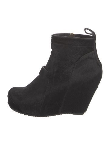 Pre-owned Rick Owens Calf Hair Fur Trim Boots In Black