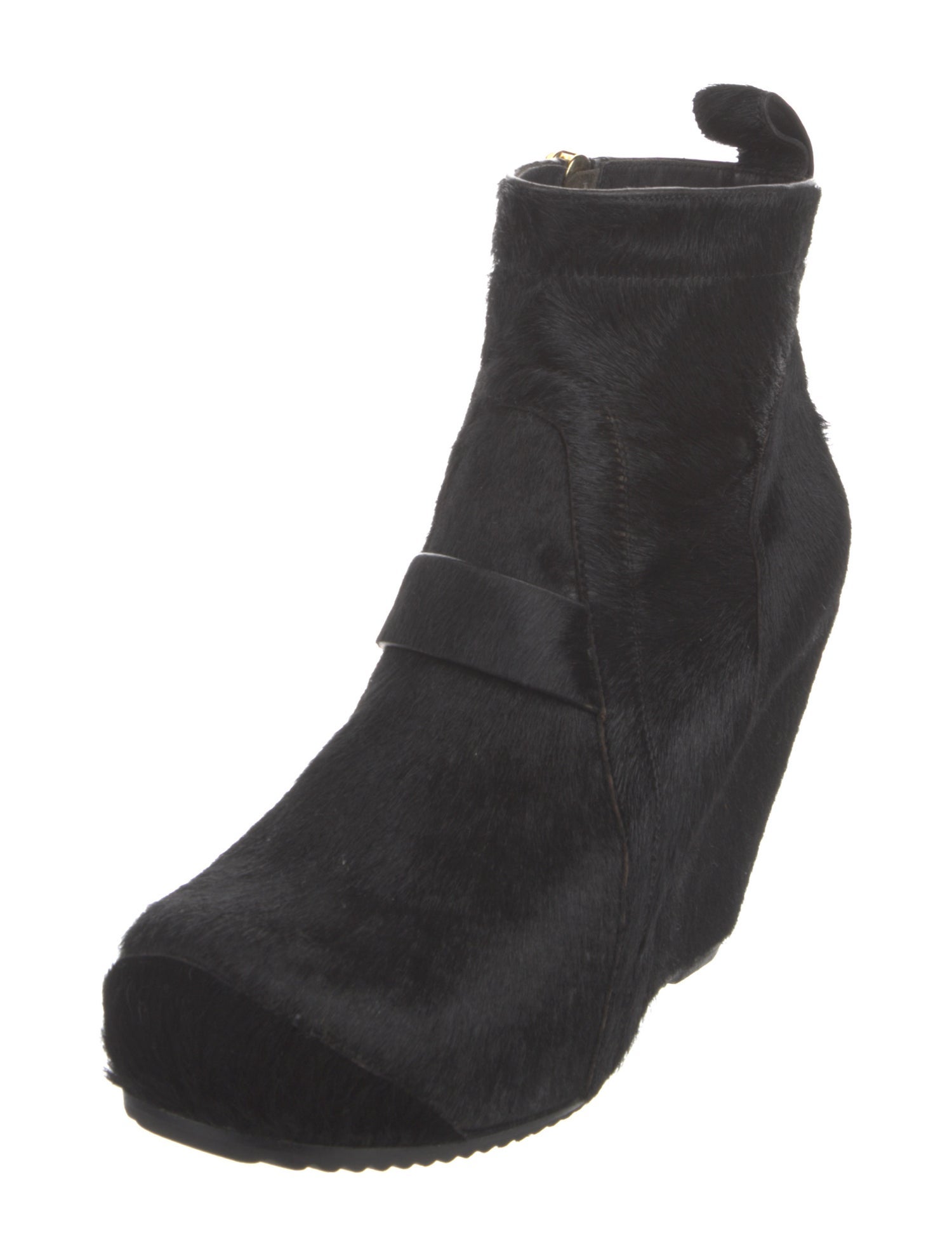 Rick Owens Calf Hair Leather Trim Embellishment Boots