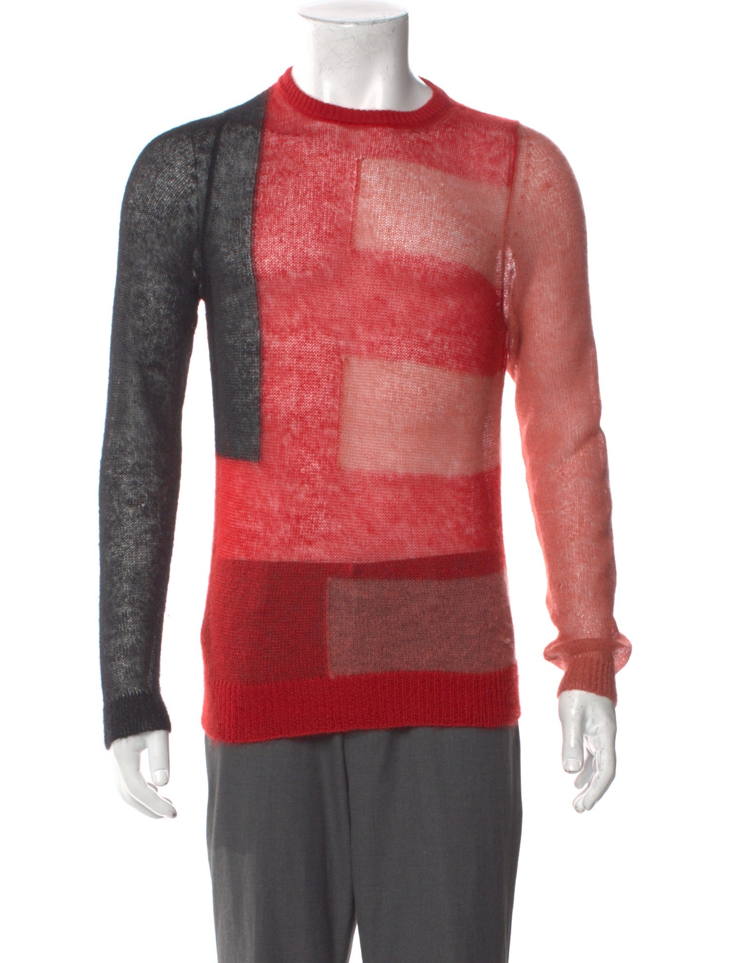 Rick Owens Colorblock Pattern Crew Neck Pullover