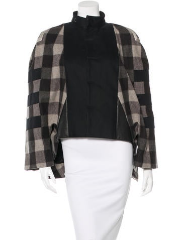 Rick Owens Leather-Accented Plaid Jacket
