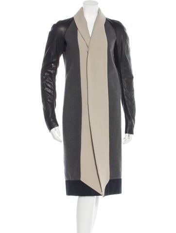 Rick Owens Wool Leather-Trimmed Coat