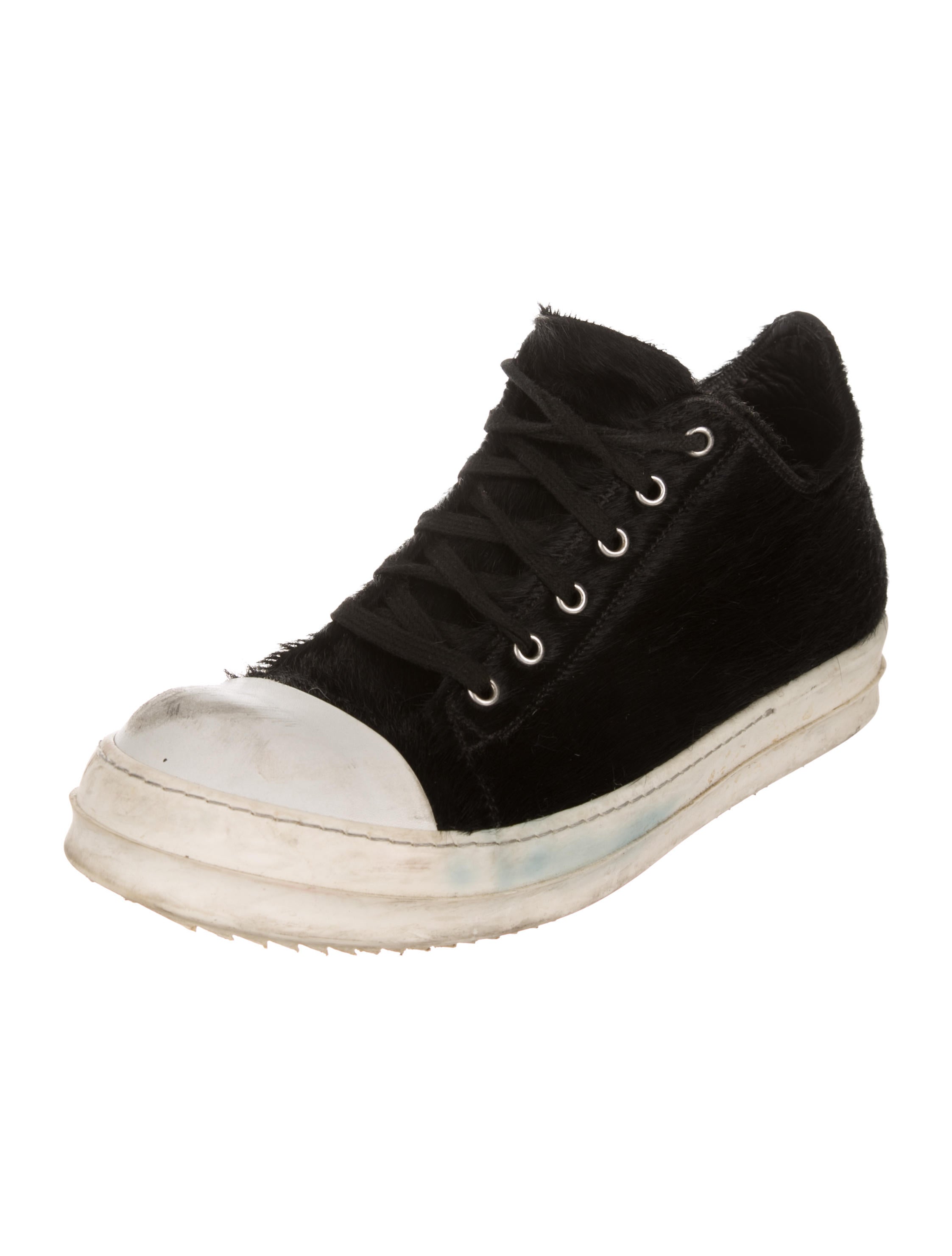 Rick Owens Pony Hair Low Ramones Black Sneakers, Shoes RIC37836