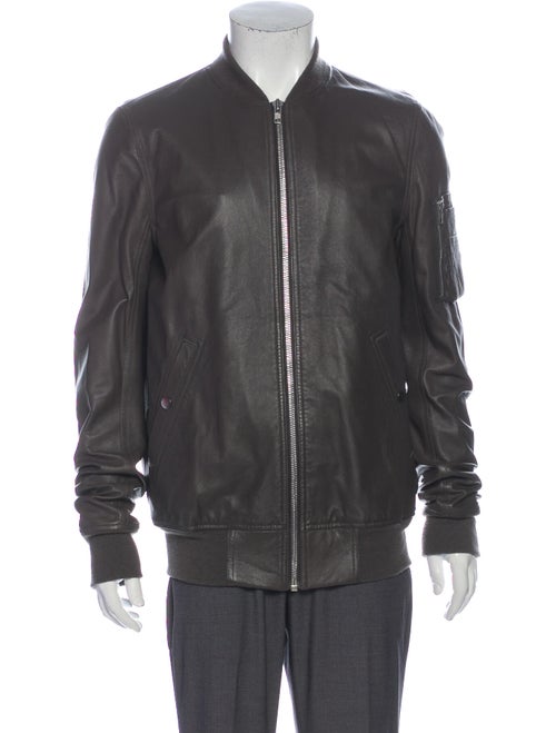 Rick Owens Leather Bomber Jacket Grey