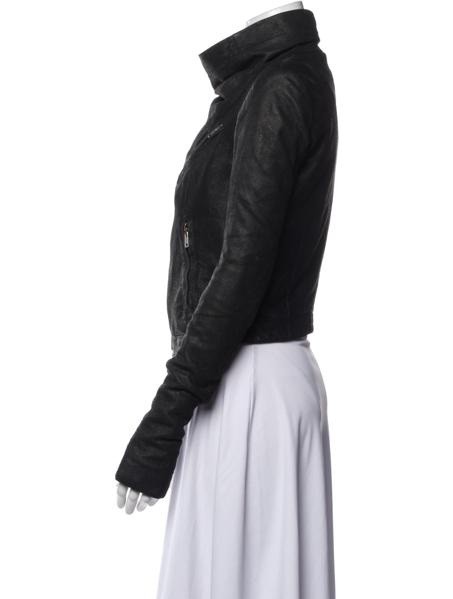 Rick Owens Lamb Leather Biker Jacket Black Jackets, Clothing