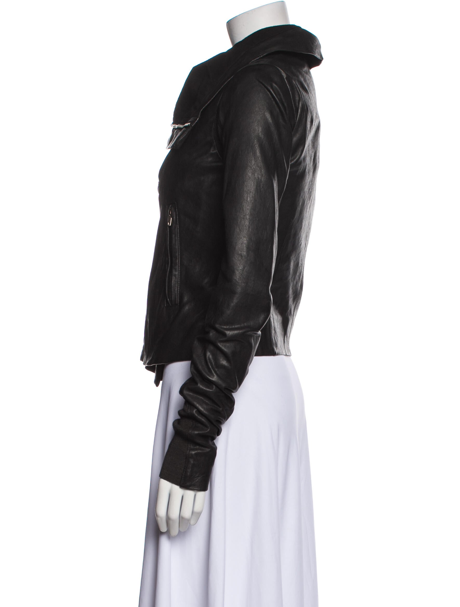 Rick Owens Lamb Leather Biker Jacket Black Jackets, Clothing