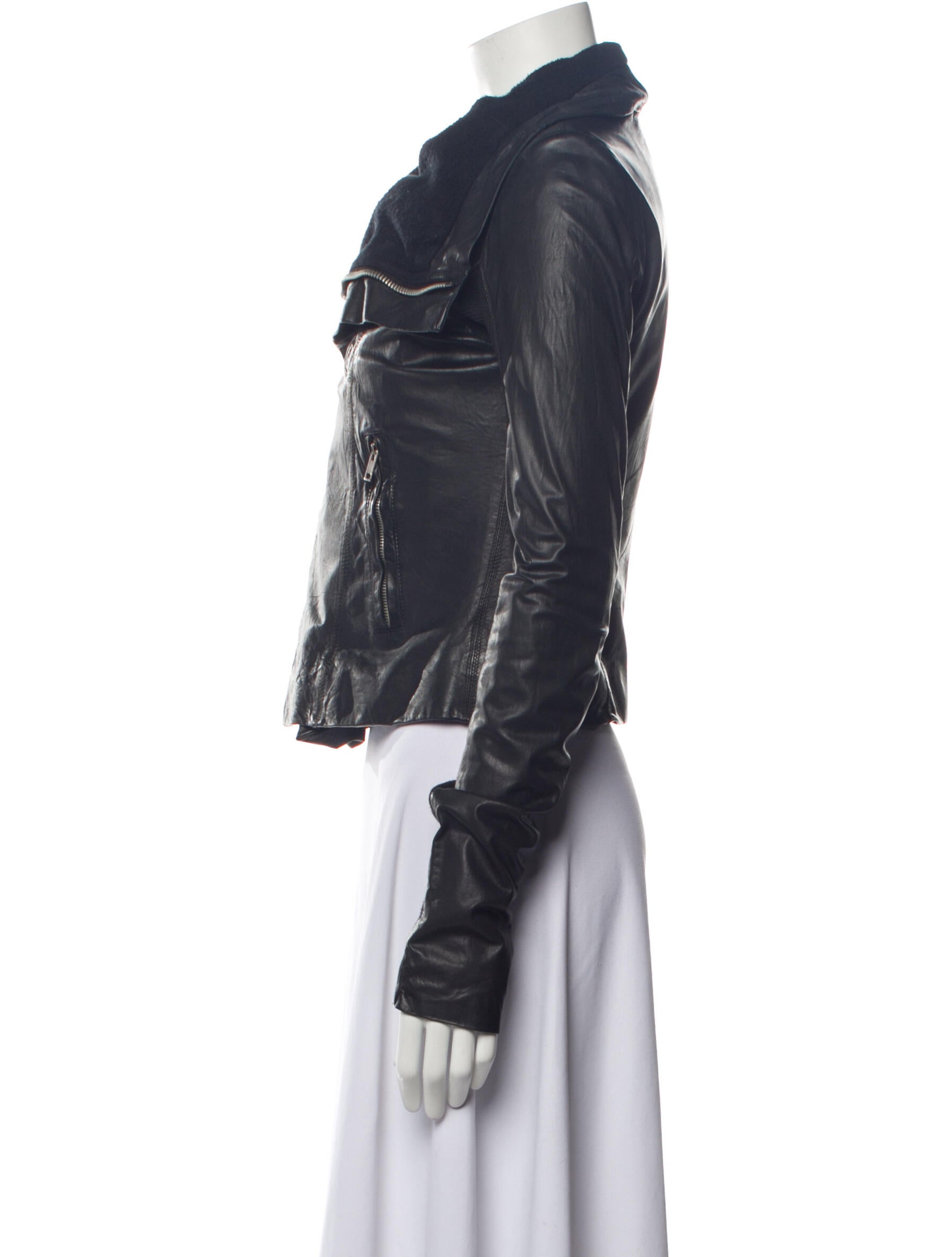 Rick Owens Calf Leather Biker Jacket Black Jackets, Clothing