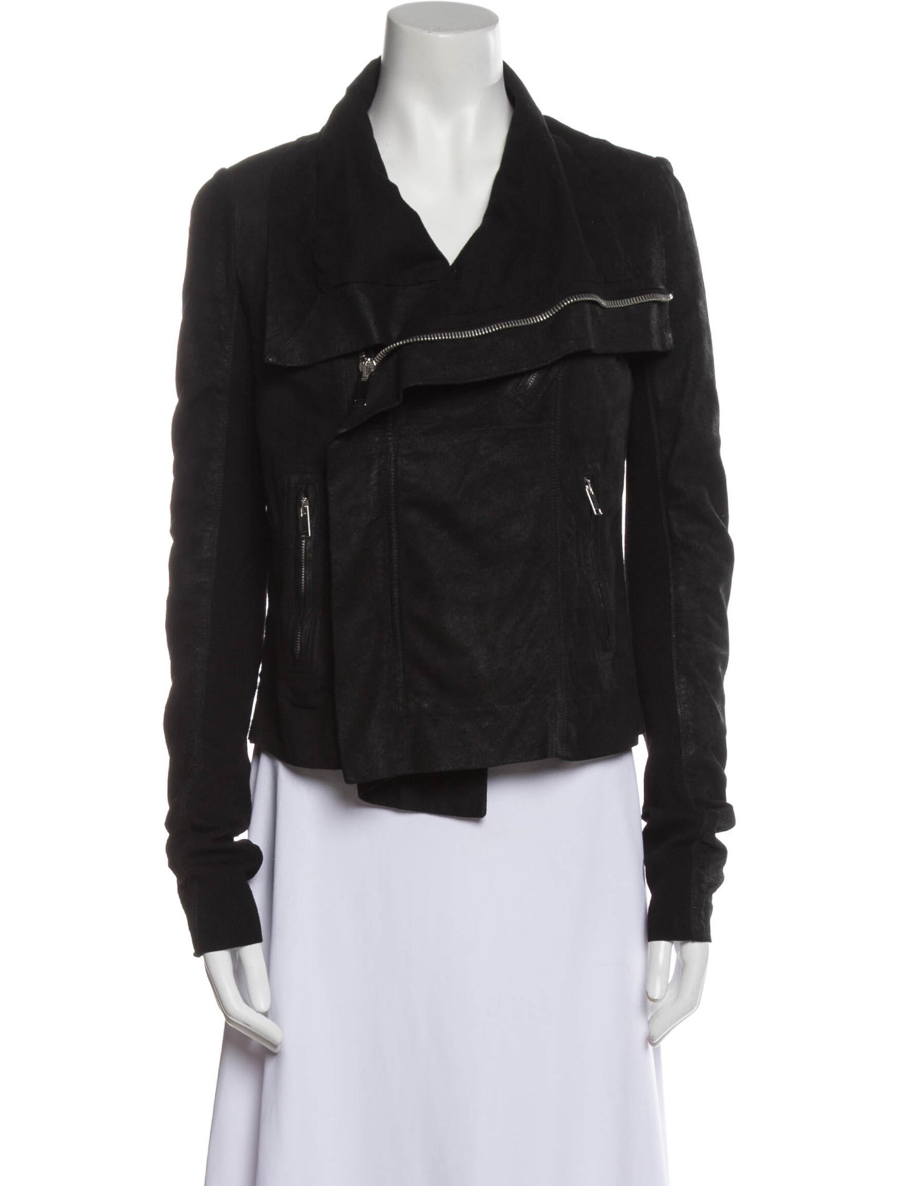 Rick Owens Leather Biker Lamb Leather Denim Jacket Black Jackets