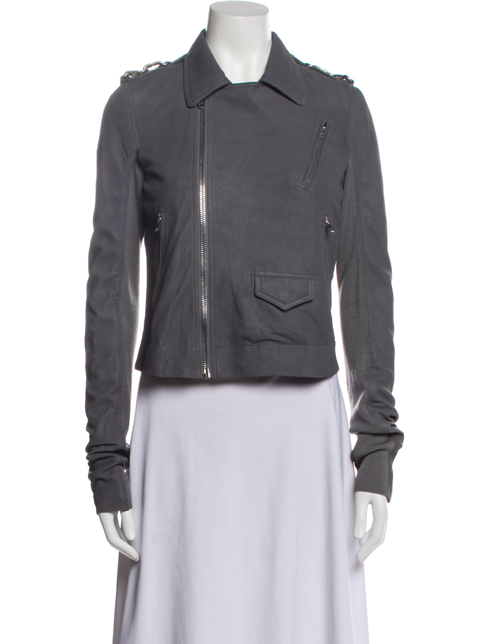 Rick Owens Leather Biker Jacket Grey Jackets, Clothing RIC76190