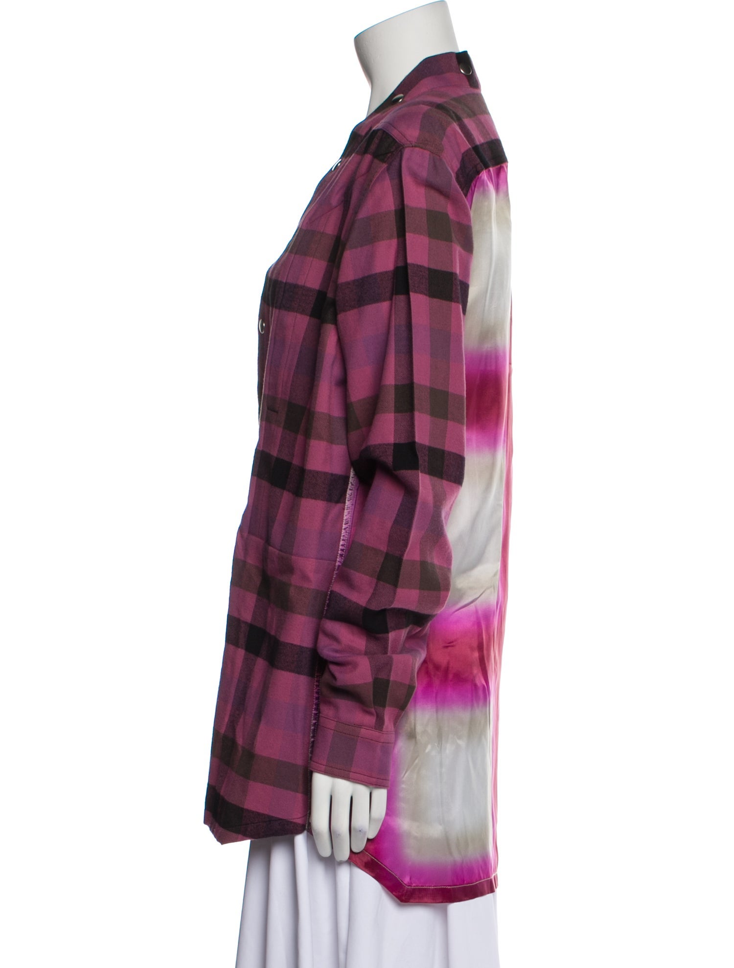 Rick Owens Plaid Print Plunge Neckline Button-Up Top