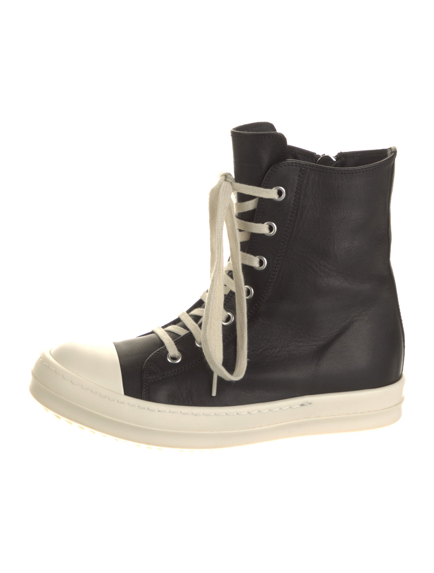 Rick Owens Leather Colorblock Pattern Wedge Sneakers