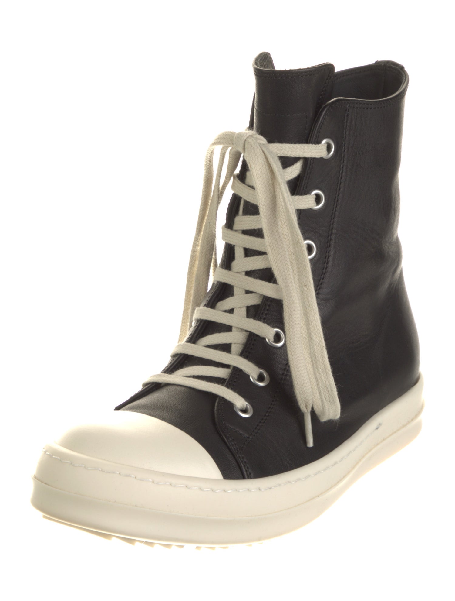 Rick Owens Leather Colorblock Pattern Wedge Sneakers