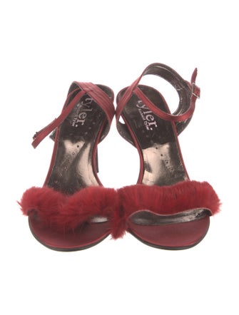 Richard Tyler Satin Feather Trim Slingback Sandals