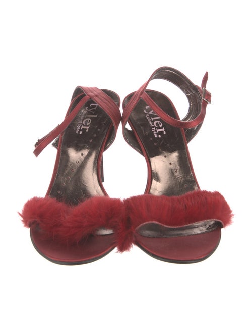 Richard Tyler Satin Feather Trim Slingback Sandals