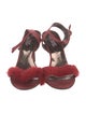 Richard Tyler Satin Feather Trim Slingback Sandals