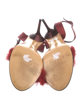 Richard Tyler Satin Feather Trim Slingback Sandals