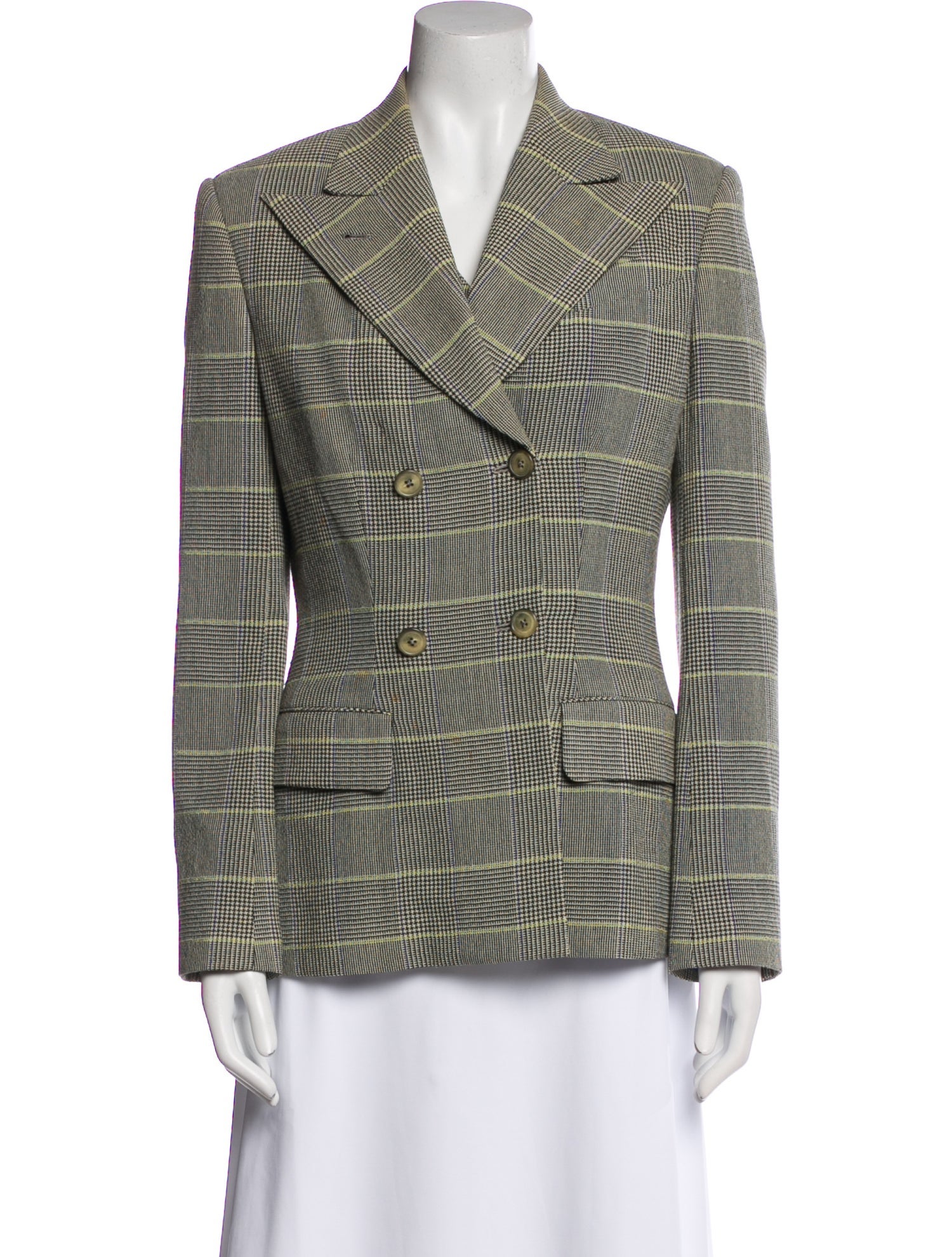 Richard Tyler Wool Plaid Print Blazer