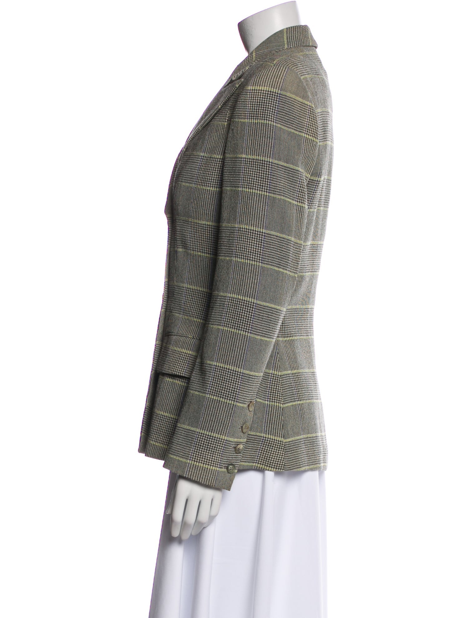 Richard Tyler Wool Plaid Print Blazer