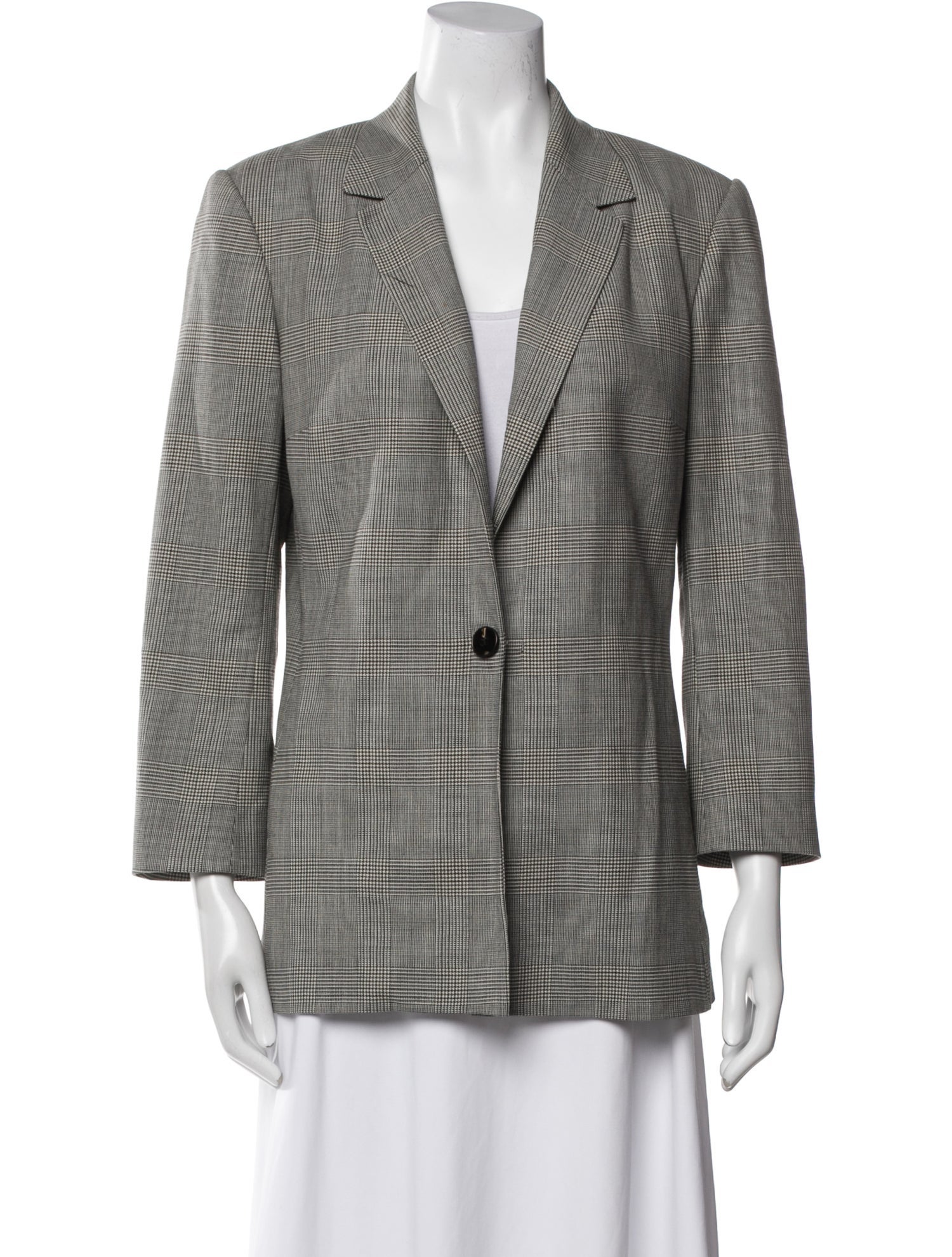 Richard Tyler Wool Plaid Print Blazer