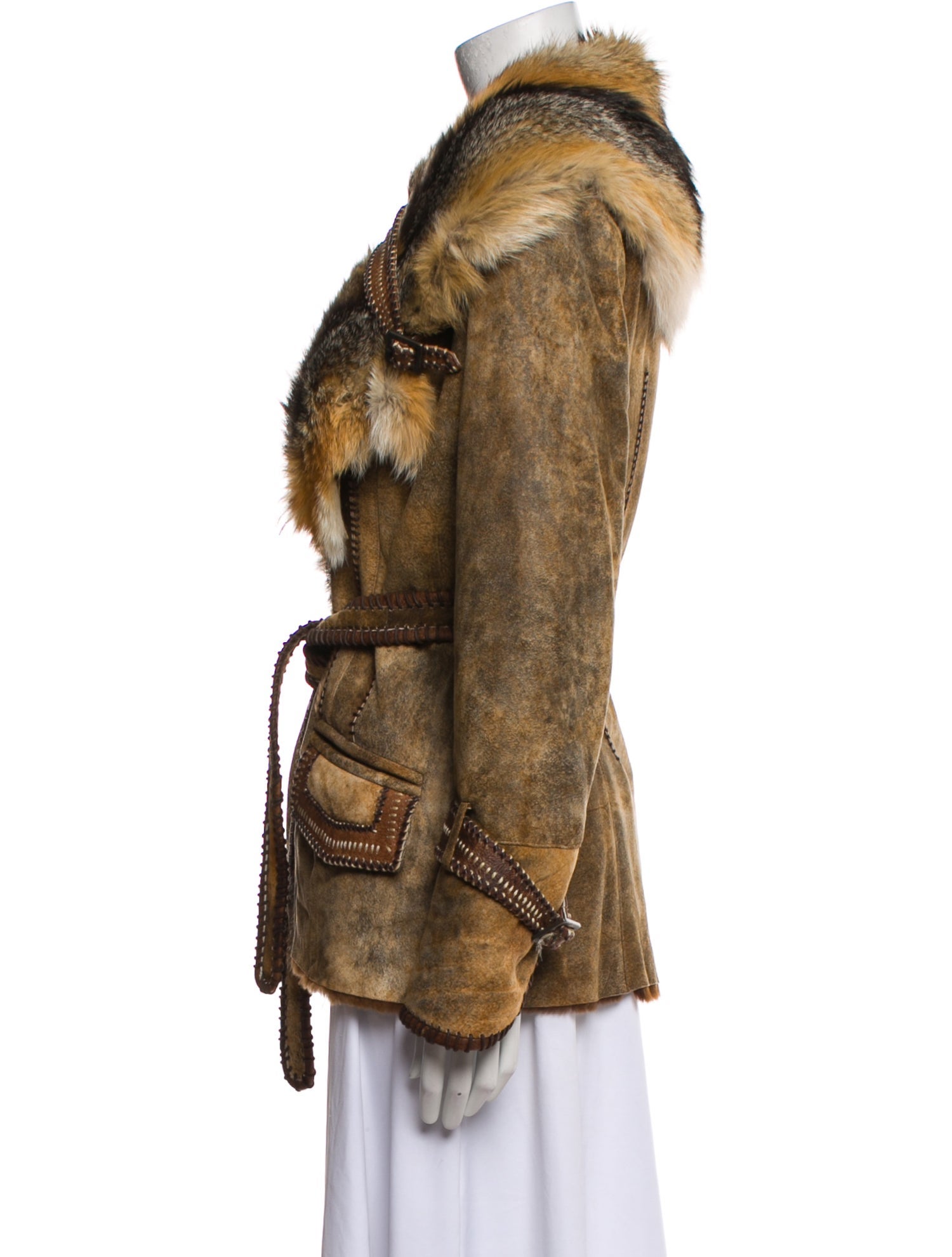 Rizal Plaid Print Fur Jacket