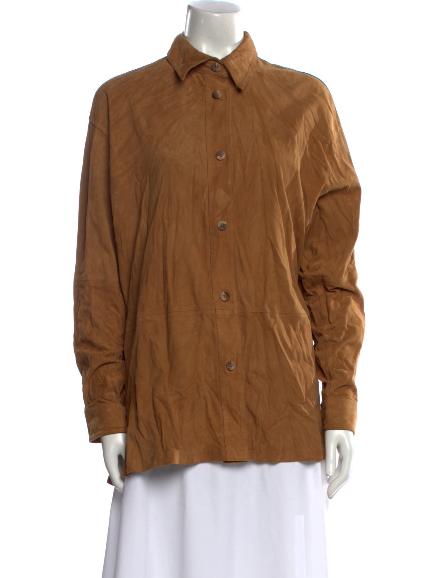 Rizal Leather Long Sleeve Button-Up Top
