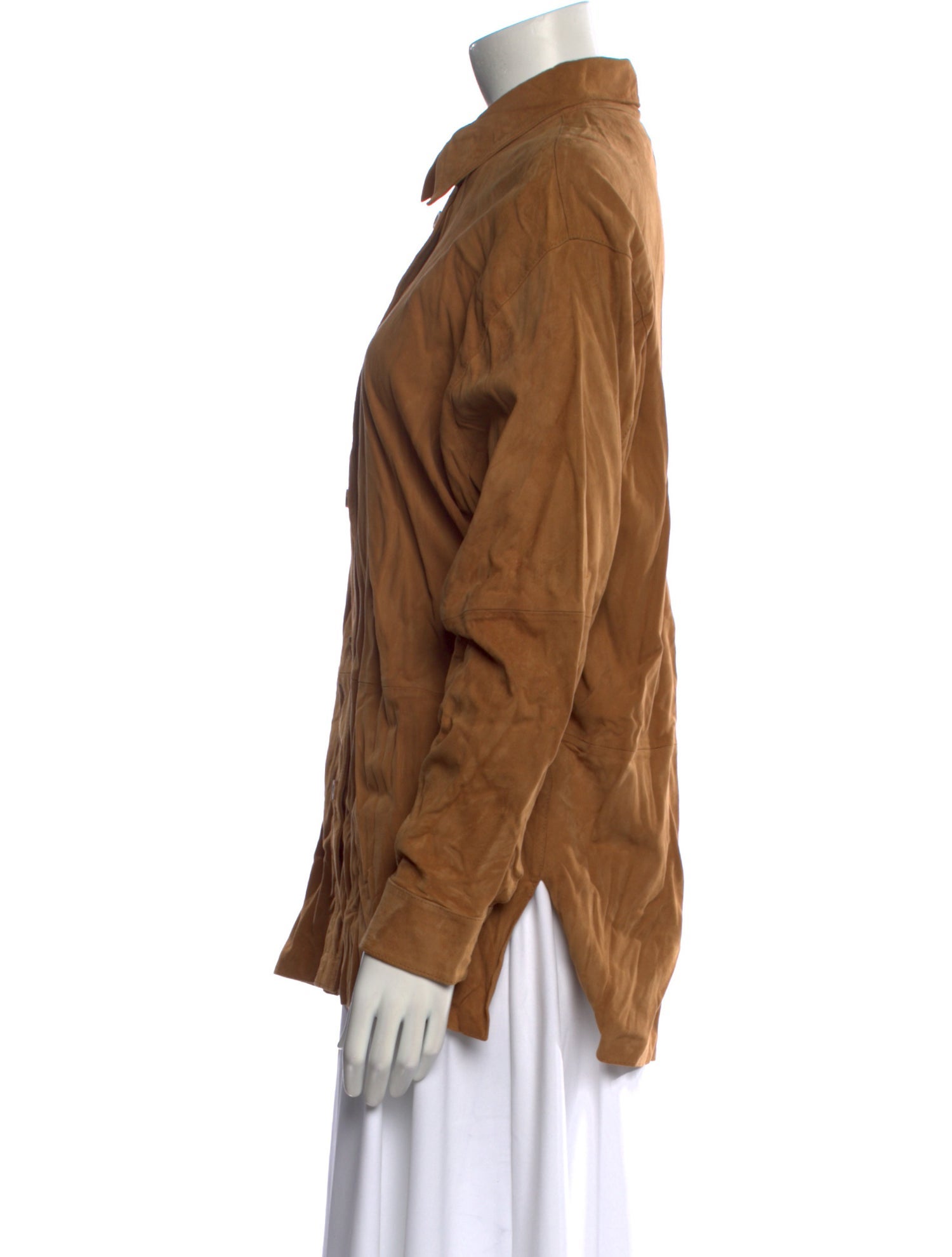 Rizal Leather Long Sleeve Button-Up Top