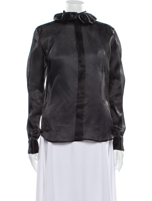 Ralph Lauren Purple Label Silk Mock Neck Button-Up