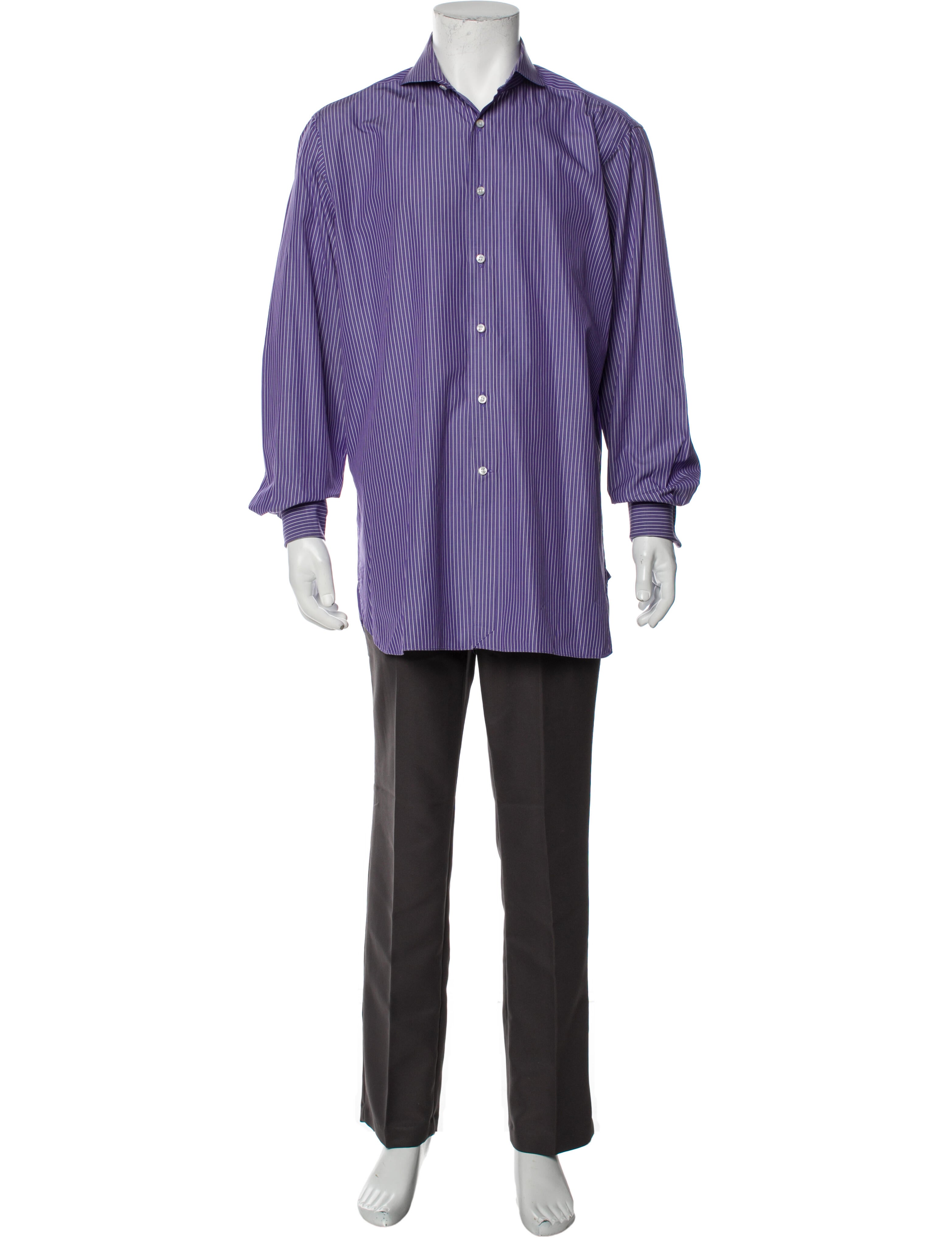Ralph Lauren Purple Label Striped Long Sleeve Dress Shirt Purple