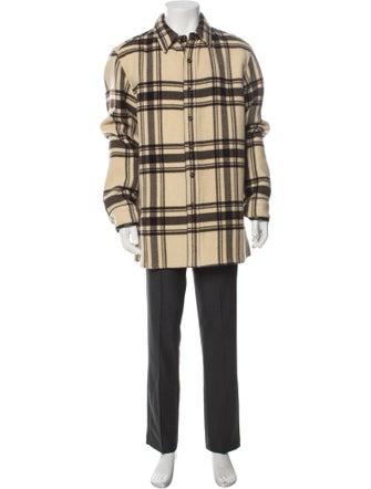 Ralph Lauren Purple Label Wool Plaid Print Trench Coat