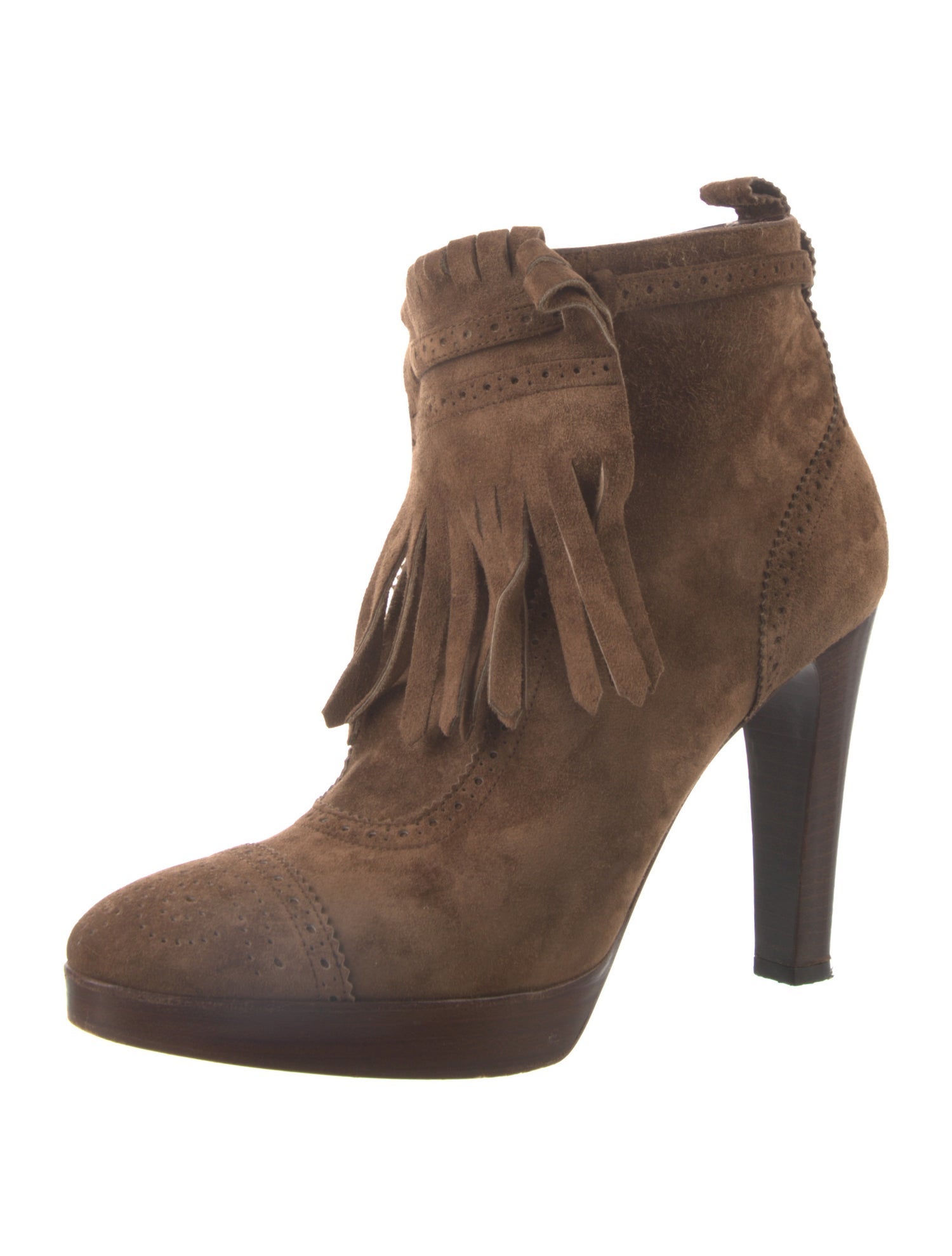 Ralph Lauren Purple Label Suede Eyelet Trim Lace-Up Boots