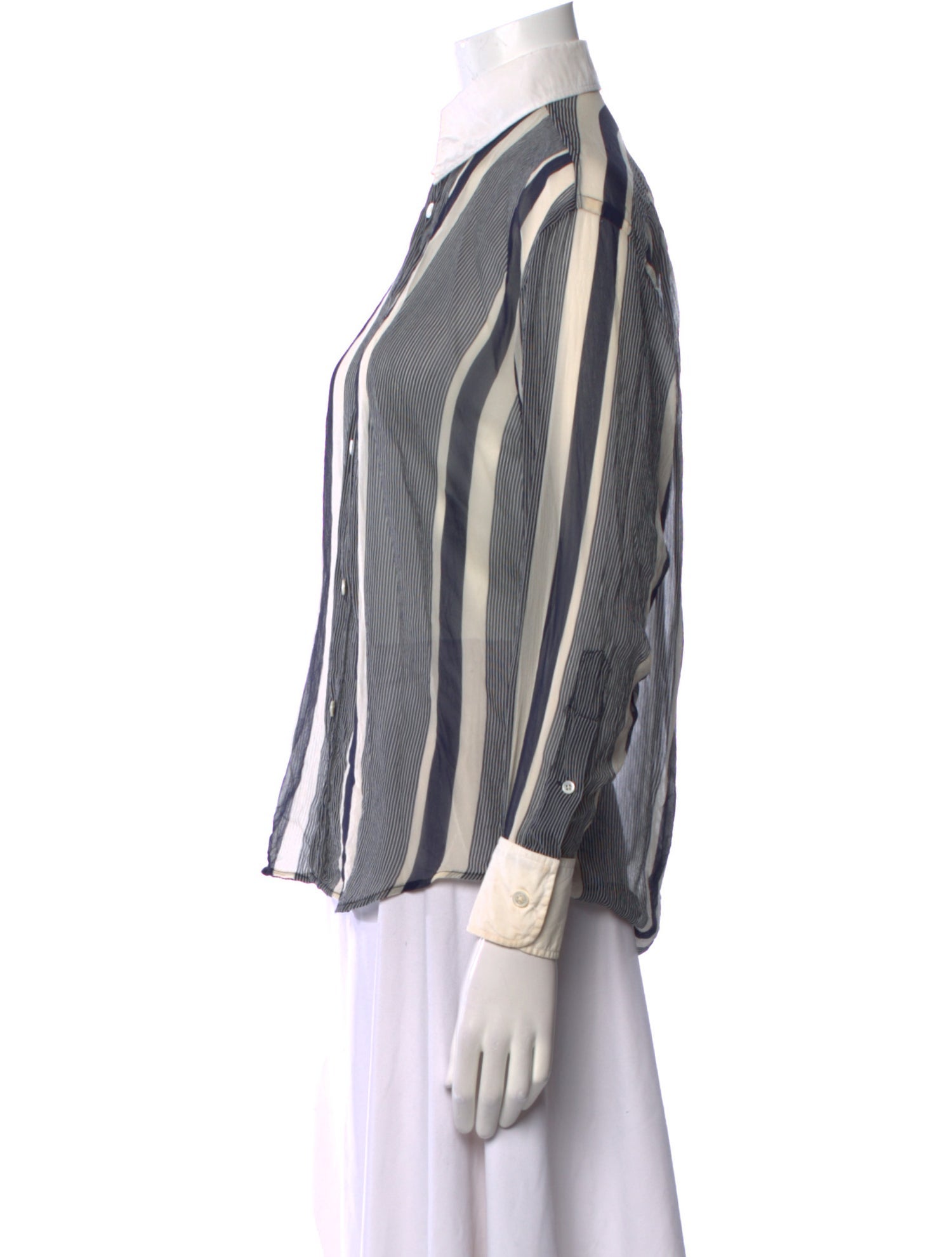 Ralph Lauren Purple Label Silk Striped Button-Up Top