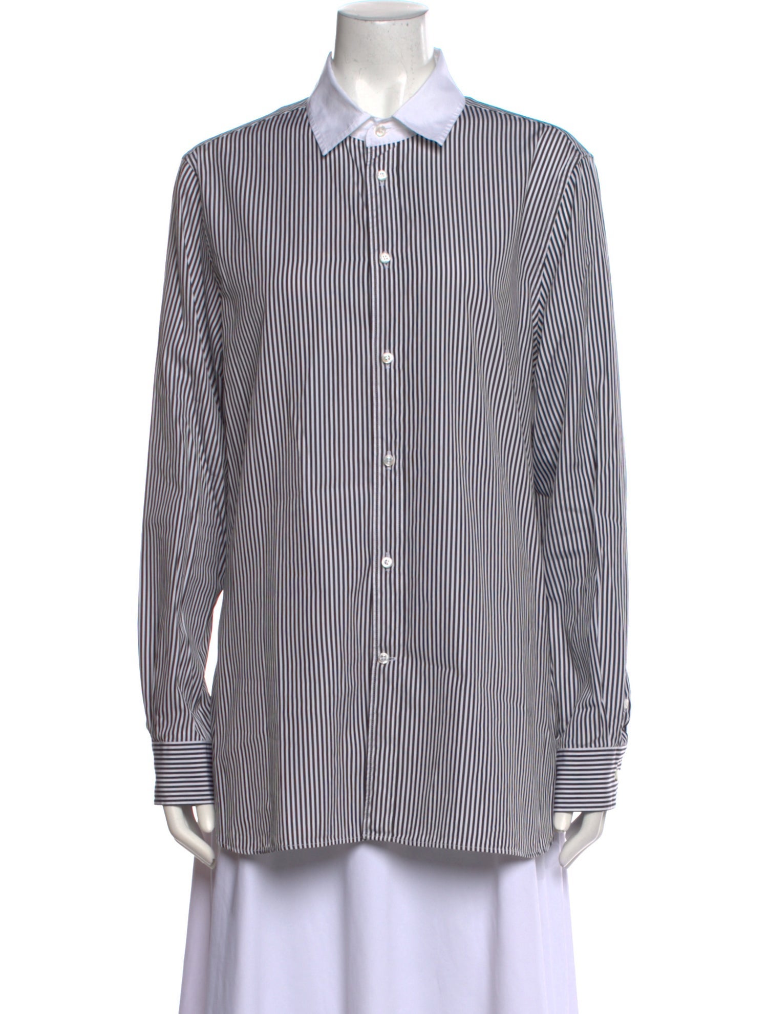 Ralph Lauren Purple Label Striped Long Sleeve Button-Up Top