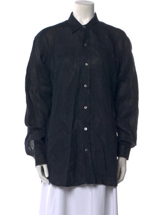 Ralph Lauren Purple Label Linen Long Sleeve Button-Up Top