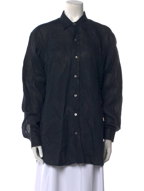 Ralph Lauren Purple Label Linen Long Sleeve Button-Up Top