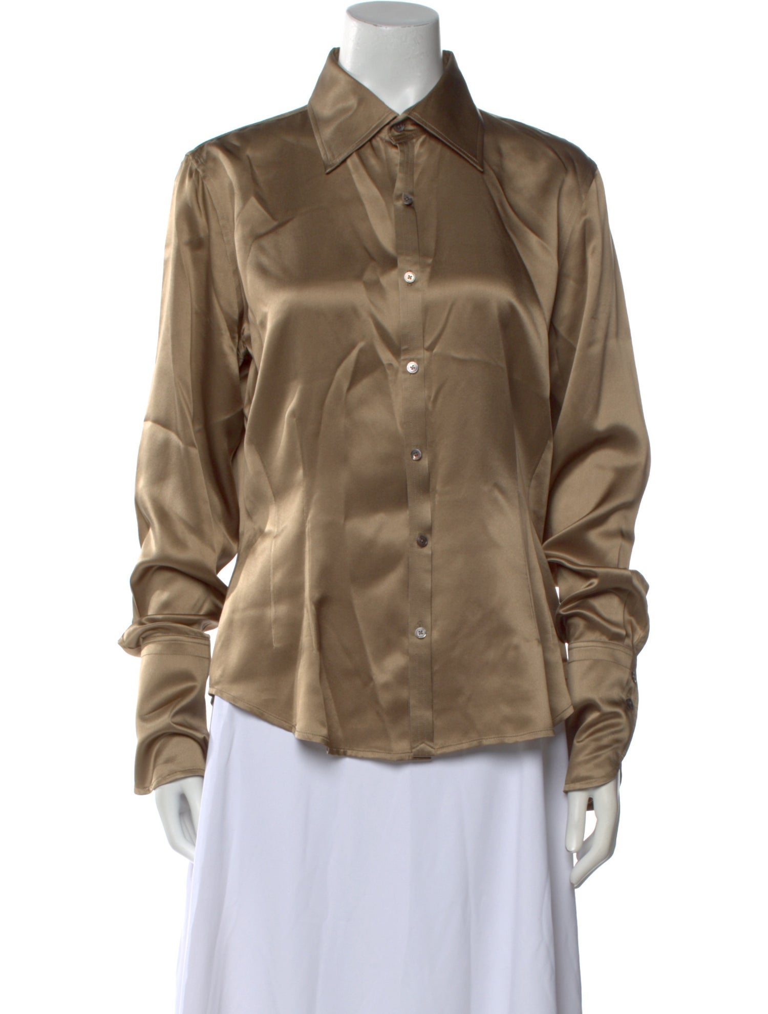 Ralph Lauren Purple Label Silk Long Sleeve Button-Up Top