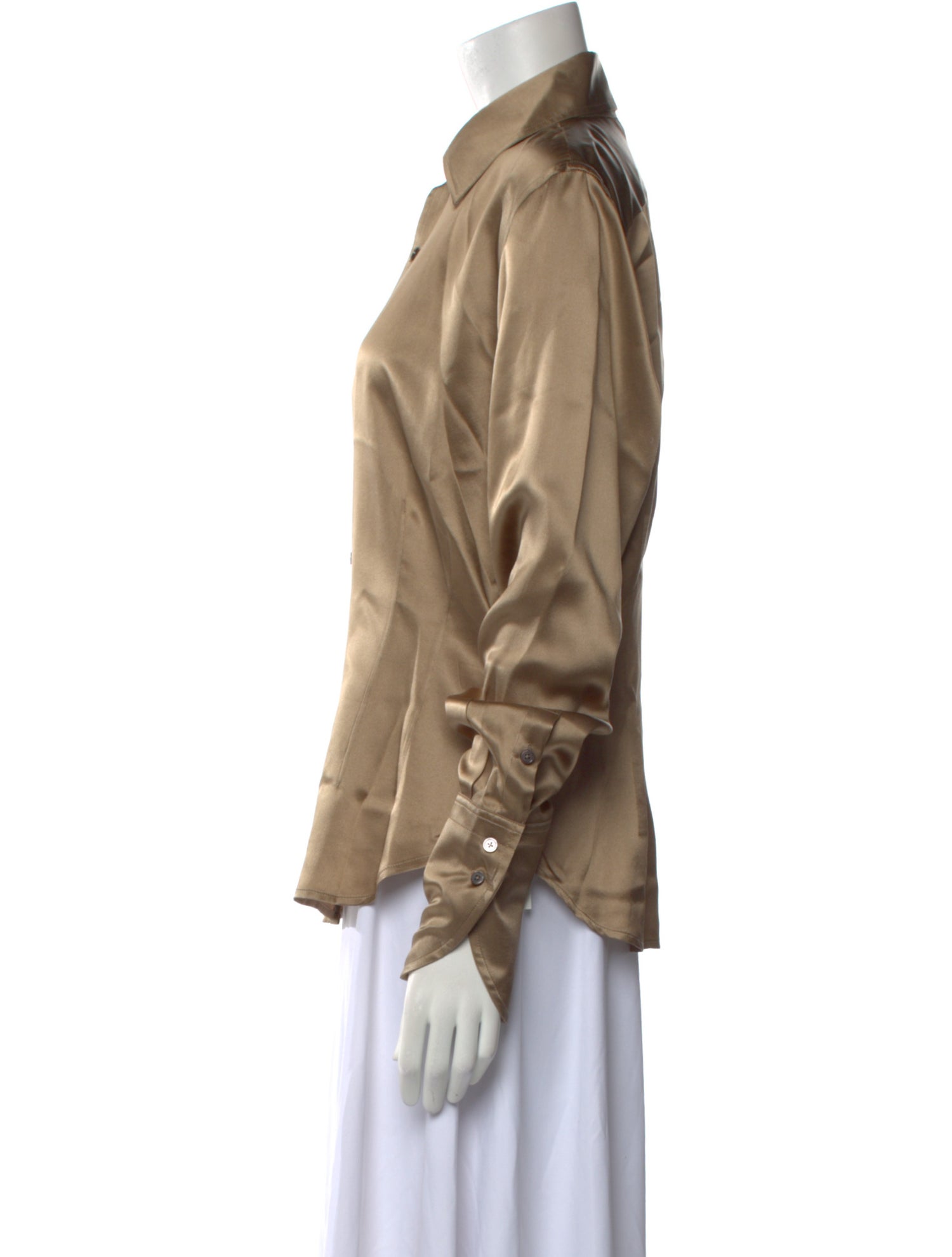 Ralph Lauren Purple Label Silk Long Sleeve Button-Up Top