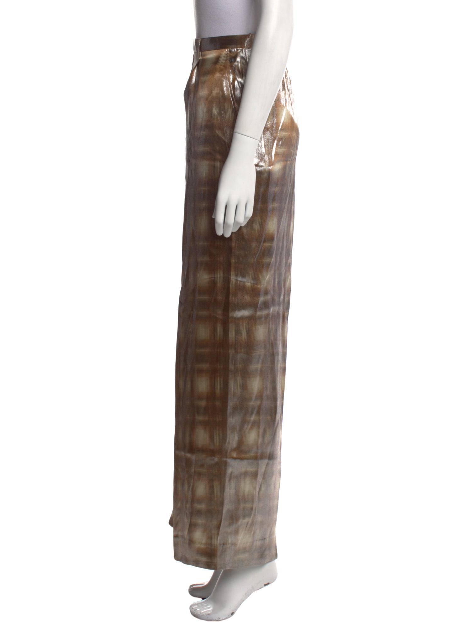 Ralph Lauren Purple Label Plaid Print Wide Leg Pants