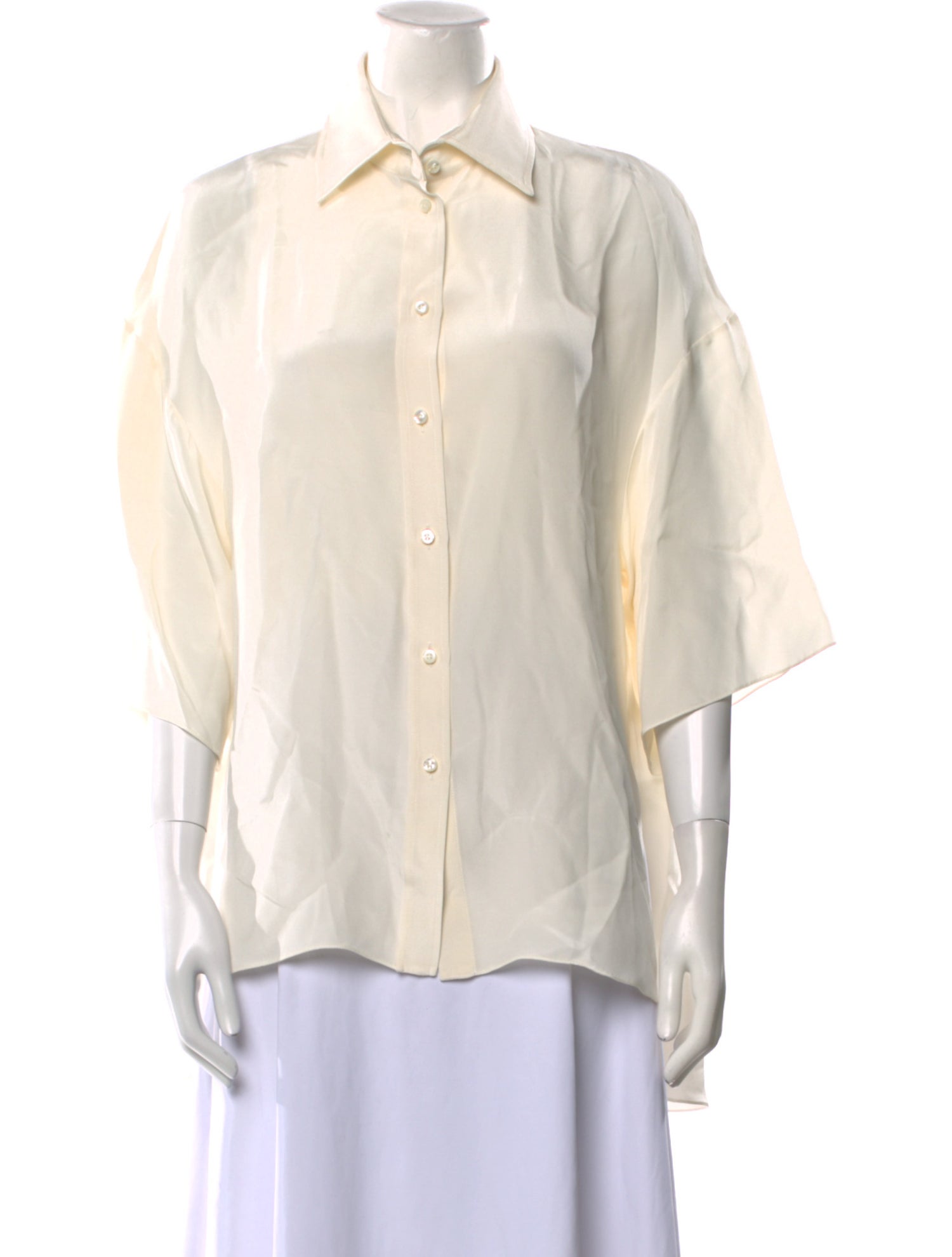 Ralph Lauren Purple Label Silk Three-Quarter Sleeve Button-Up Top